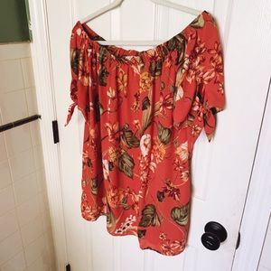 Floral Peach Off-the-Shoulder Blouse
